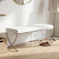 EALSON Modern Entryway Bench Leather Upholstered Dining Bench with Metal Base Button Tufted Ottoman Bench with Padded Seat Accent Foot Bench for Bedroom End of Bed/Living Room, White