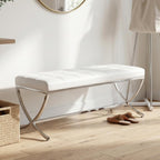 EALSON Modern Entryway Bench Leather Upholstered Dining Bench with Metal Base Button Tufted Ottoman Bench with Padded Seat Accent Foot Bench for Bedroom End of Bed/Living Room, White
