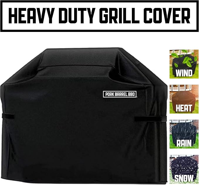 Pork Barrel Gas Grill Cover for Outdoor Grill, Grilling Gifts for Men – Heavy Duty Weber Gas Grill Cover I Waterproof I Weather UV Resistant, Black (58" L x 24" W x 48" H)