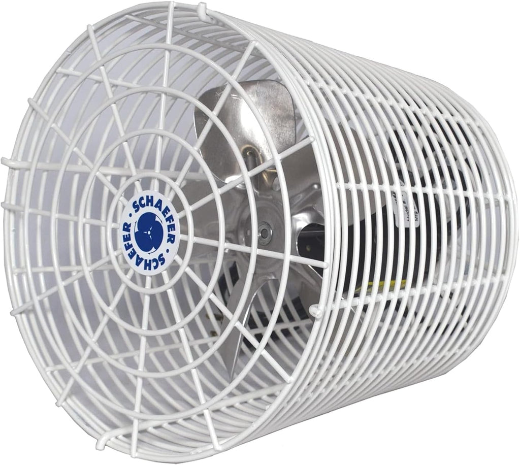 Schaefer VK8 Versa-Kool Air Circulator Fan, Ceiling Wall Mount Greenhouse Fan & Steel Guards, 450 CFM, 1/100 hp, Energy-Efficient Commercial Fan for Patio, Garage, Industrial & Workshop (White)