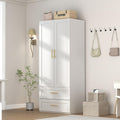White Wardrobe with 2 Doors: 75" Tall Armoire Wardrobe Closet with 2 Drawers, Bedroom Closet Cabinet for Hanging Clothes, Wooden Storage Armoire with Shelves (Contemporary, 1)