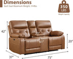 CANMOV Genuine Leather Power Recliner Loveseat, 2 Seat Loveseat Reclining Sofa with Storage Console,Hidden Cup Holders,Modern Electric Recliner Couch Set for Living Room, Bedroom,Brown