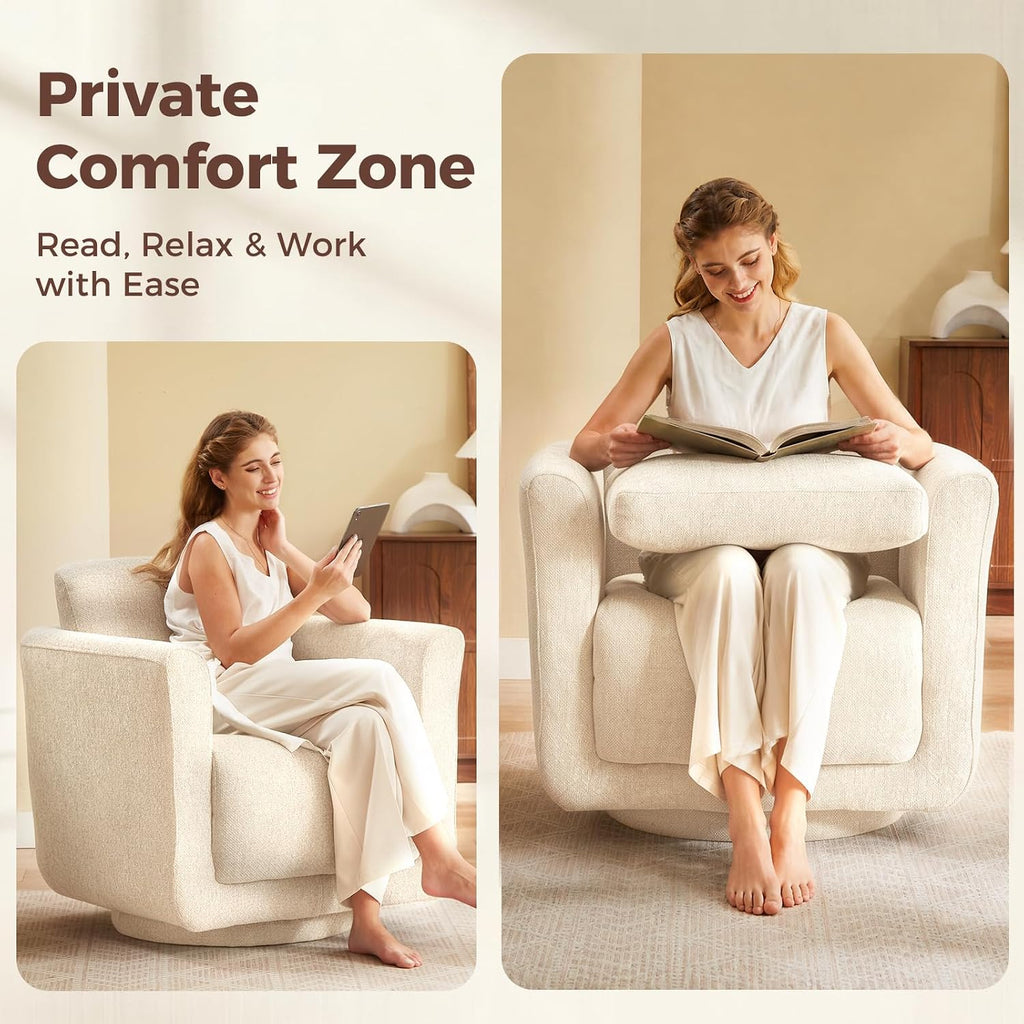Swivel Accent Chairs Set of 2, Fully Assembled Chenille Armchairs, Linen | 360° Swivel chairs set of 2, 350 lbs capacity, solid wood frame, ergonomic reading chairs, modern accent chairs for bedroom