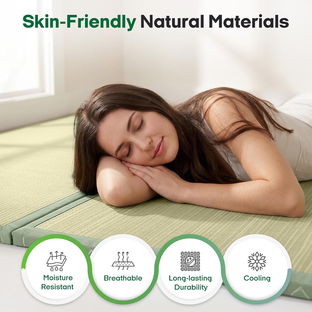 ZonLi Japanese Tatami Mat, Foldable Floor Sleeping Pad Futon Mattress | Made from Natural Coconut Shell Fiber & Jute Fiber, Firm Traditional Floor Bed Twin 75"x39"