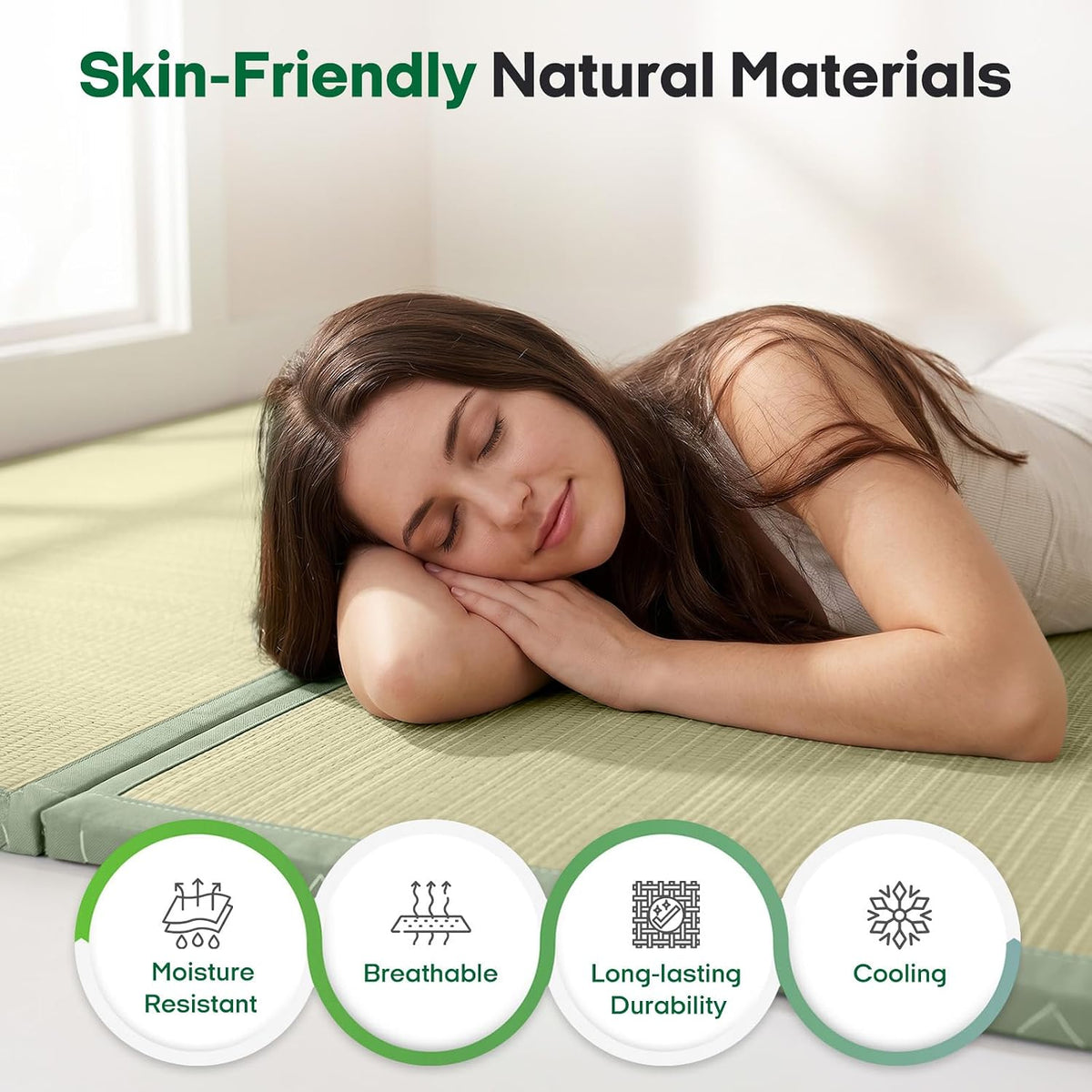 ZonLi Japanese Tatami Mat, Foldable Floor Sleeping Pad Futon Mattress | Made from Natural Coconut Shell Fiber & Jute Fiber, Firm Traditional Floor Bed Twin 75"x39"