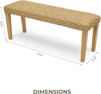 Outdoor Backless Bench, All-Weather Wicker & Solid Acacia Wood, Premium Garden Bench with Woven Rattan Seat and Thick Outdoor Cushion for Patio, Porch, Living Room or Entryway (Natural, PE Wicker).