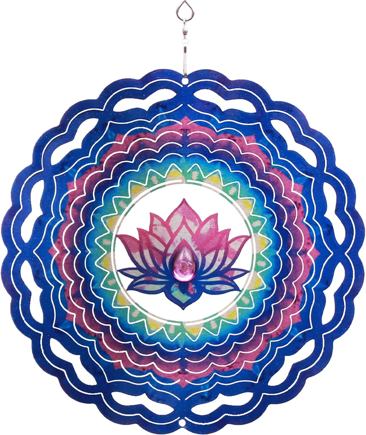 SPRING SONG Mandala Lotus Kinetic Wind Spinner for Yard and Garden Stainless Steel Spinner Indoor and Outdoor Hanging Decor Crafts Ornaments Kinetic Art Spinner Hanging Wind Spinners Decor Gifts