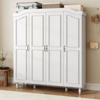 71" H Arched Armoire Wardrobe Closet with 4 Doors, Wooden, White | Large Capacity Wardrobe Cabinet with 2 Hanging Rods and 8 Shelves,Freestanding Armoire Storage Cabinet for Bedroom,Cloak Room