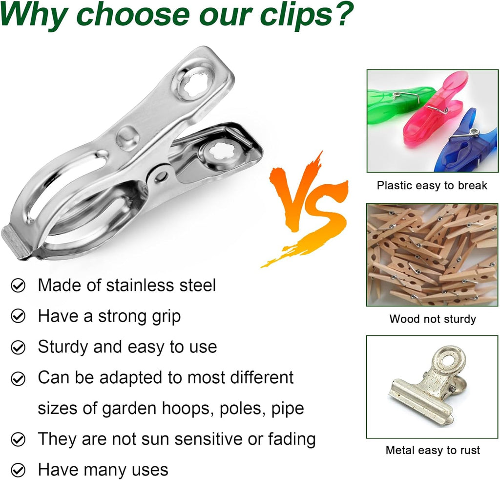40 Pcs 2.3 Inch Row Cover Clips, Garden Clips for Netting, Greenhouse Clamps Made of Stainless Steel, Have a Strong Grip of Greenhouse Clips, For 1/2'', 3/4'', 1'' Garden Hoops