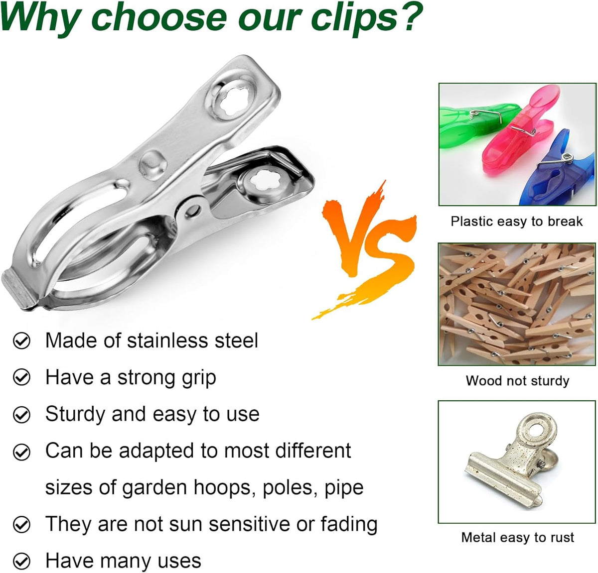 40 Pcs 2.3 Inch Row Cover Clips, Garden Clips for Netting, Greenhouse Clamps Made of Stainless Steel, Have a Strong Grip of Greenhouse Clips, For 1/2'', 3/4'', 1'' Garden Hoops
