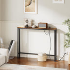 HOOBRO 39.4 Inch Narrow Console Table with Power Outlets, 5.9 Inch Sofa Table with Storage, Skinny Behind Couch Table, for Entryway Hallway, Small Spaces, Rustic Brown and Black BF52UXG01G1