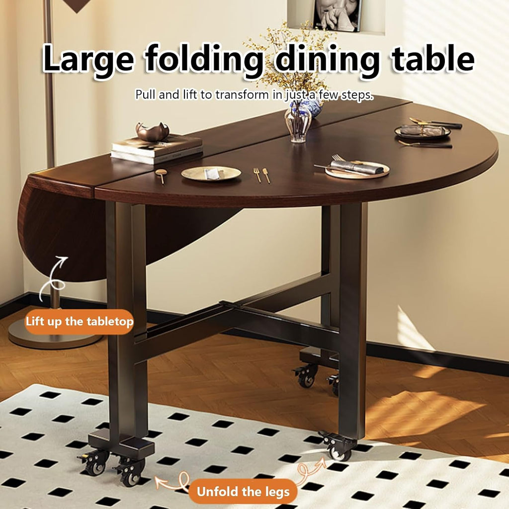 Round Drop Leaf Kitchen Dining Table with Wheels,Extendable Butterfly Table with Universal Wheels, Flip-Top Dinner Tables for Small Spaces(Gray,100cm/39.3in)
