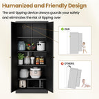Kitchen Pantry Cabinet, 61" H Storage Cabinet with Doors and Adjustable Shelves, Spacious Cupboard with 2 Handles, Metal Kitchen Cabinet for Dining Room, Living Room,Black