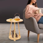 Small Round Side Table, 2-Tier End Table with Storage Shelf, Modern Couch Bedside Table for Living Room Bedroom Apartment Office (Burlywood)