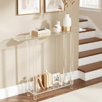 VEVOR Acrylic Narrow Console Table for Entryway, Clear Skinny Entry Side Table, 2-Tier Modern Transparent Sofa End Table, Square Legs, for Hallway, Foyer, Living Room, 7.6" D x 39.4" W x 31.5" H
