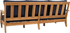 SAFAVIEH Couture Outdoor - Martinique 3-Seat Sofa - Natural & Navy - Teak Wood - Slatted Coastal Design - Ideal for Patio, Deck, Porch, Backyard, 18.3" Seat Height (CPT1013J)