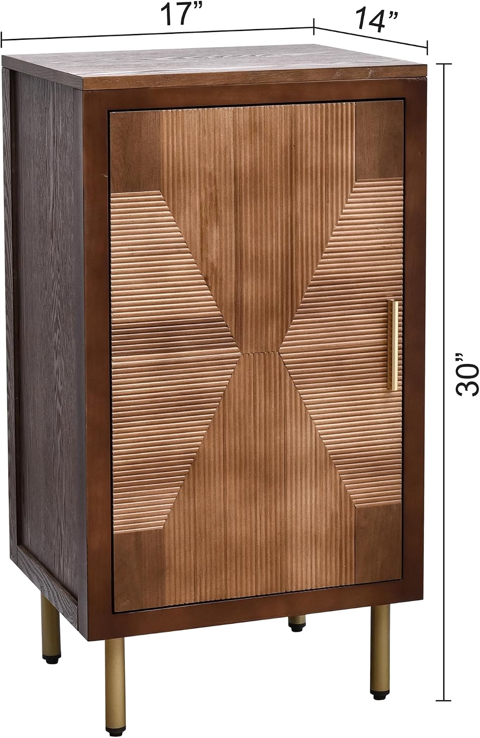eHemco Modern End Table with Storage, Two-Toned Ribbed Parquet Design, 17 x 14 x 30 Inches, Antique Walnut and Natural Finish