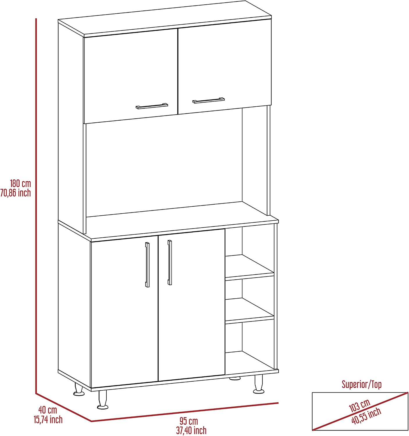 3 Shelf Pantry Cabinet Black