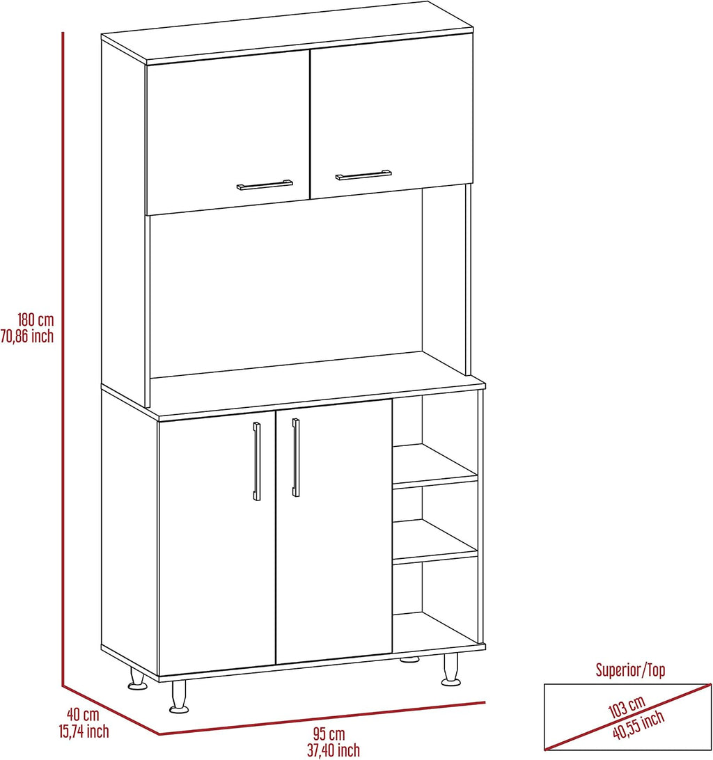 FM FURNITURE Colorado Pantry Cabinet with Three Small Open Shelves and One Cabinet, Color White. for Kitchen Room