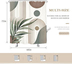 Glawry Boho Shower Curtain Brown Mid Century Abstract Plant Palm Leaves Modern Arch Curve Bathroom Minimalist Geometric Aesthetic 60Wx72L Inches Bath Accessories Art Home Decor Fabric 12 Pack Hooks