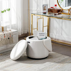 Ya-Home Modern Swivel Ottoman Vanity Chair, Sherpa Upholstered Barrel Club Chairs 360°Degree Swivel Side Chair with Storage, Comfy Makeup Stool for Bedroom Living Room, White