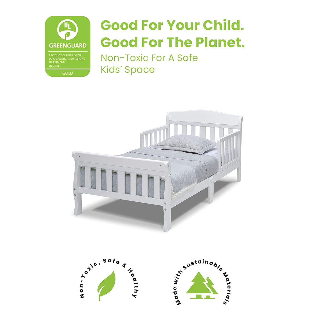 Delta Children 4-Piece Toddler Playroom Set, Pink/White & Canton Toddler Bed, White