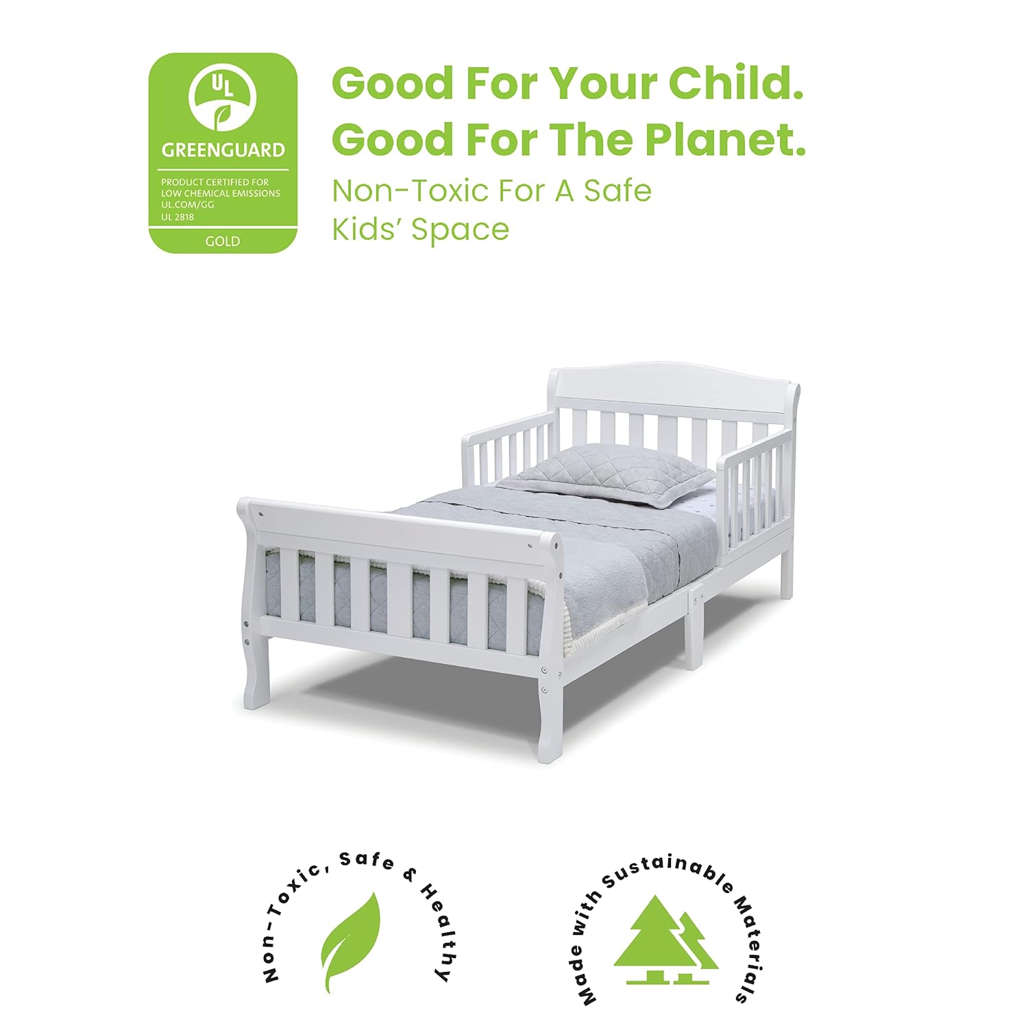 Delta Children 4-Piece Toddler Playroom Set, Pink/White & Canton Toddler Bed, White