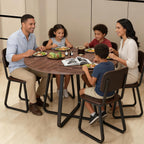 43.31'' Round Dining Table, Wood Kitchen Table with Metal X-Shaped Base, Kitchen Dining Room Circle Dinner Pedestal Table, Space Saving Industrial Circle Coffee Table for Home Living Room Furniture