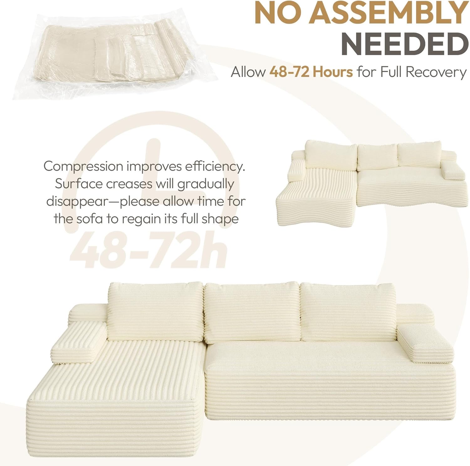 Yaheetech 110" Sectional Sofa Couch with Chaise, Beige | Sectional Sofa Cloud Couch Corduroy Modular L-Shape Couch No Assembly Sofa with Detachable Pillow for Living Room Guest Room