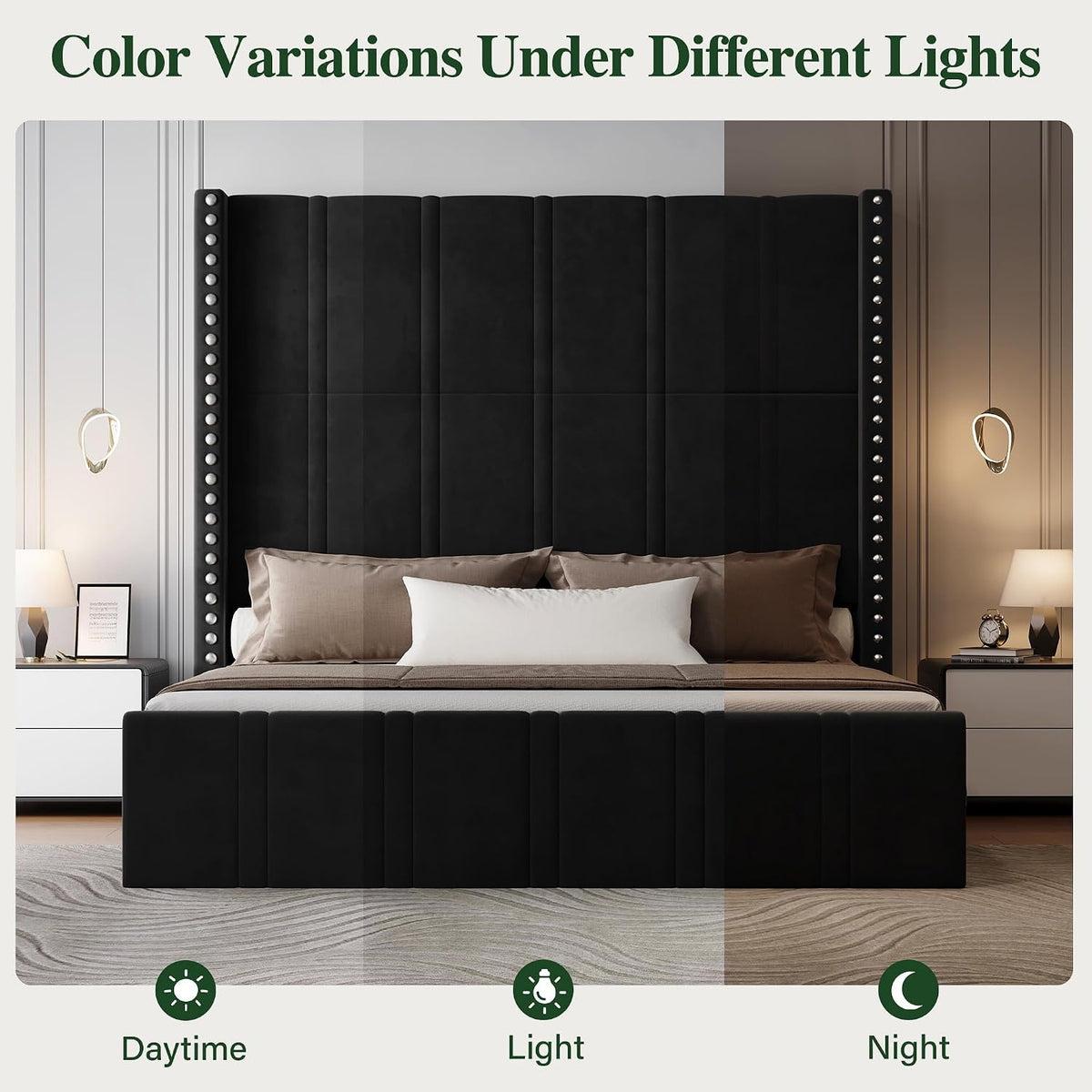 65.75" Tall King Size Bed Frame and Headboard, Black
