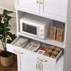Tall Metal Pantry Cabinet with countertop & Drawer | Elegant Louvered Door Design with Modern Appeal,120 lb Adjustable Shelves with Steel Durability