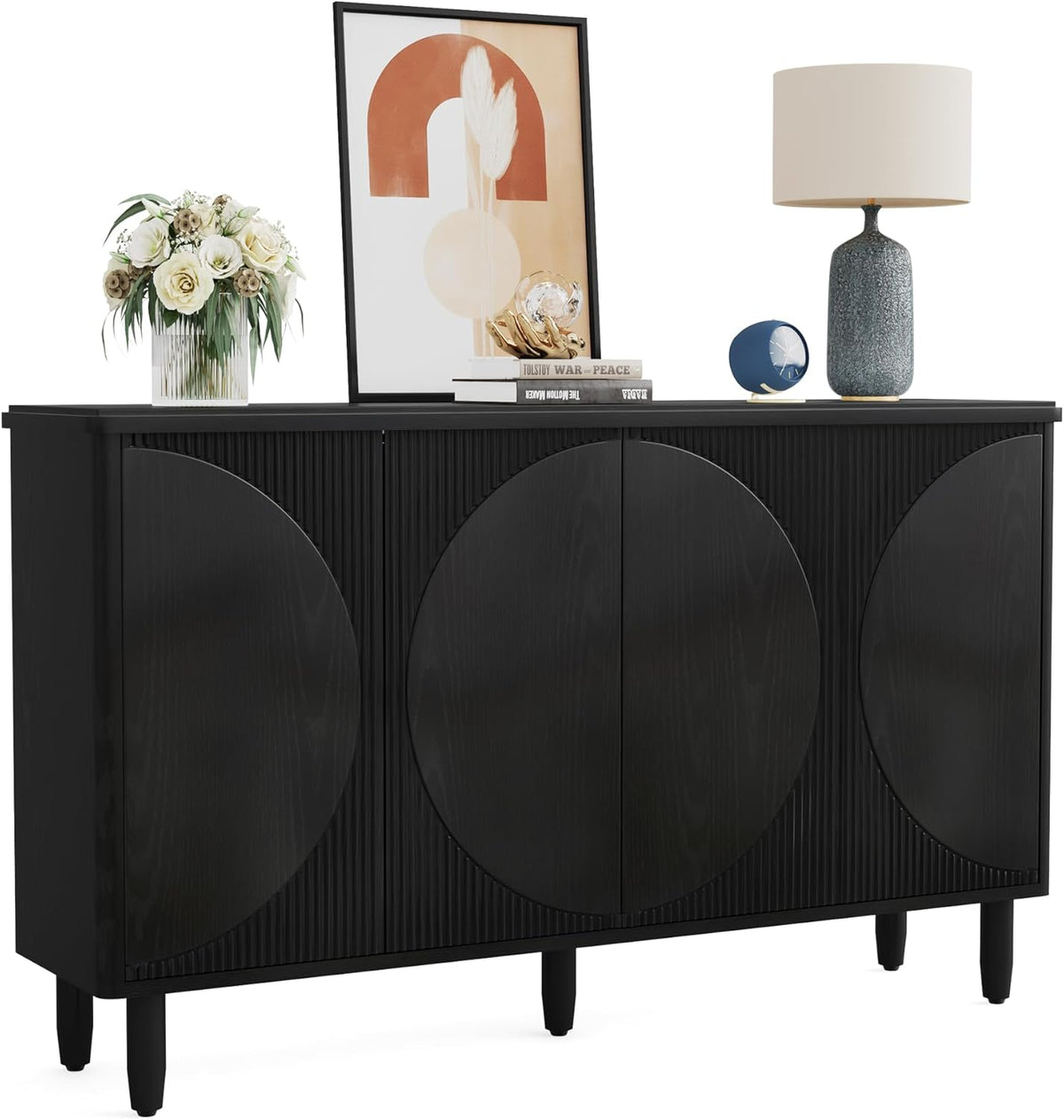 Tribesigns Buffet Cabinet Sideboard with Storage, Modern Storage Cabinet Sideboard Buffet Table with Doors for Living Room Kitchen Dining Room (Black)