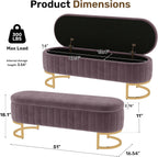 51" Velvet Storage Ottoman Bench End of Bed for Bedroom Entryway Purple | Velvet Large Storage Solid Wood with Metal Leg 300 lbs Weight