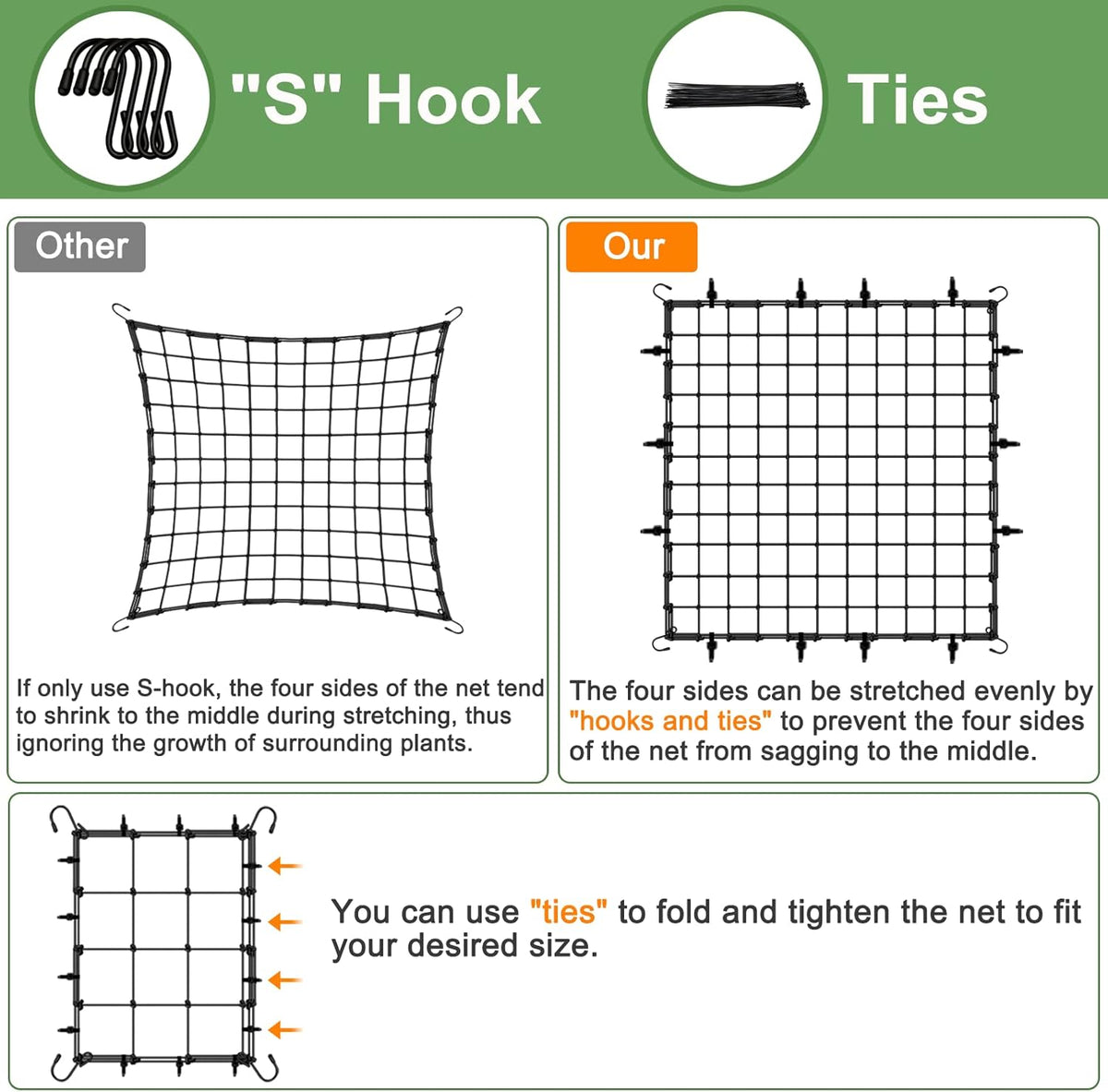 Scrog net 4x4 Trellis Net for Grow Tent,Heavy Duty Elastic Trellis Net with Hooks for Indoor Plant Growing Tents Garden Plant Net