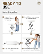FanttikOutdoor Folding Table Round 32" Quick Adjust 4 Heights Party, Patio | One-Handed Adjustable Tall Bistro Foldable Bar Height Table, Cocktail, Backyard, Dining, Wedding, White Zeta O3 Pro