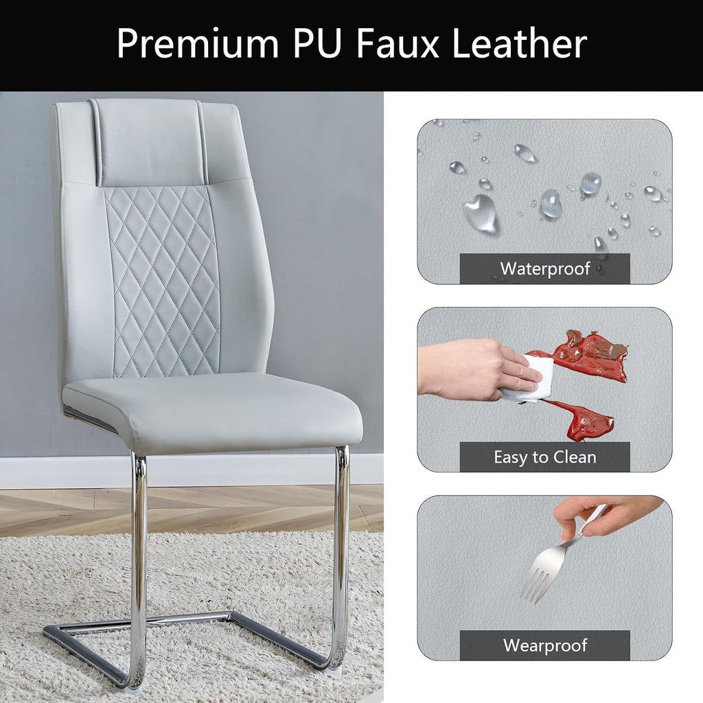 cinkehome Modern Dining Chairs Set of 4 with Metal Legs, High Back Upholstered Armless Side Chair for Kitchen, Dining Room, Faux Leather