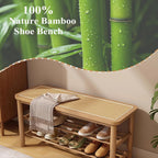 SOBIBO Bamboo Shoe Rack Bench with Rattan Seat, 3-Tier Shoe Storage Bench, Entryway Bench for Hallway,Nature-39.4 inches