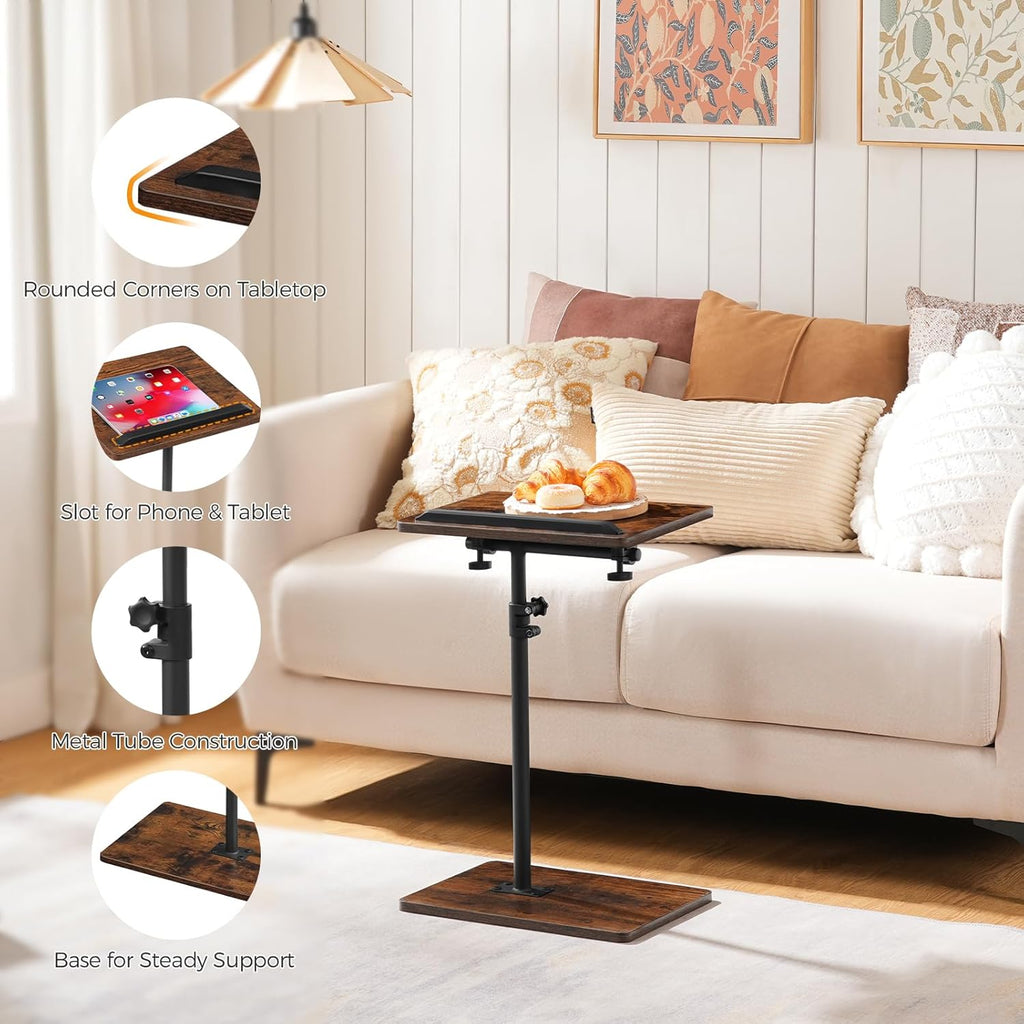 MAHANCRIS Set of 2 TV Tray Table, Height Adjustable TV Trays with 360° Swivel, Space-Saving Side Table for Couch, Multi-Functional Sofa Table with Anti-Slip Bar, Bedside, Rustic Brown ETRB4501S2