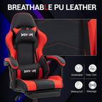 Gaming Chair with Footrest for Adults, PU Leather Massage Racing Video Game Chair w/Lumbar Support for Men Women, Ergonomic Computer Gamer Chair for Home Office, Height Adjustable, Red