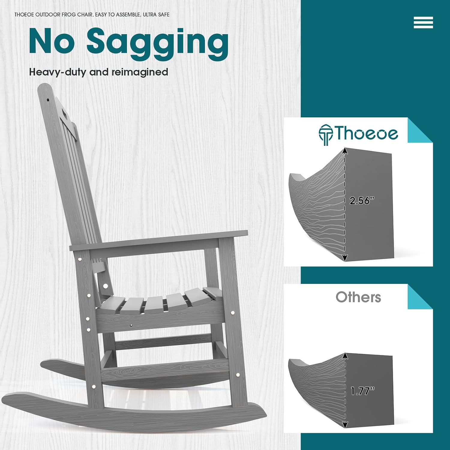 THOEOE Outdoor Rocking Chairs, Oversized Patio Rocking Chair | HDPE Outdoor Rockers for Front Porch, Patio, Backyard, Balcony and Garden. All-Weather High Back Design, Gray