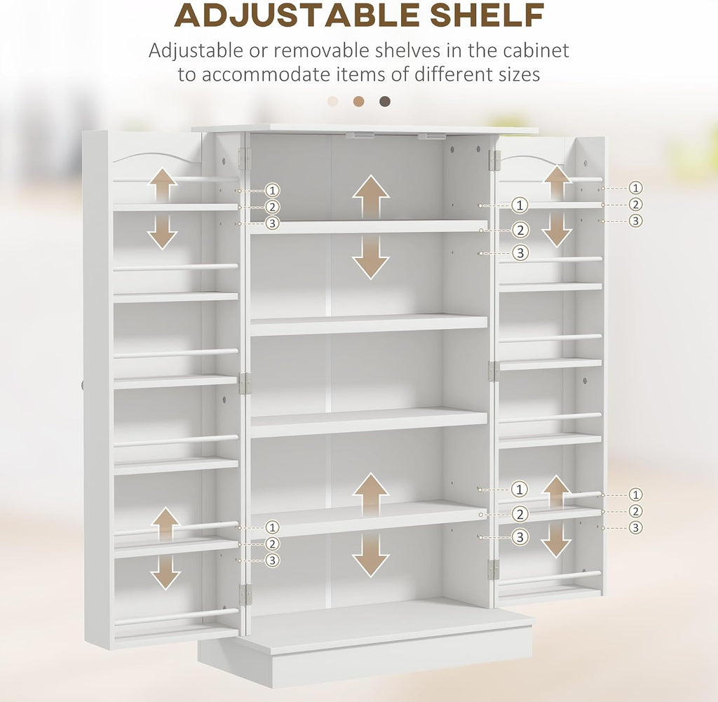 HOMCOM 41" Kitchen Pantry Storage Cabinet, Freestanding Kitchen Cabinet with 12 Door Shelves, Double Doors, 5-Tier Shelving and Adjustable Shelves, White