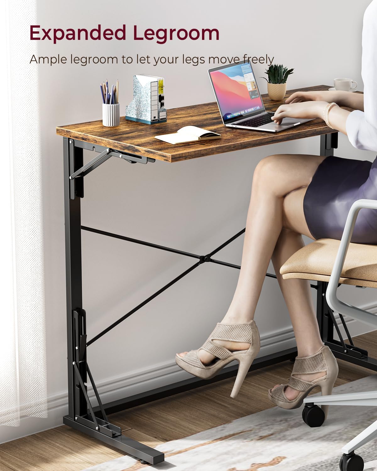 Vantic 31.5" Folding TV Tray Table for Eating on Couch, Rustic Brown | Foldable Couch Desk Table for Small Spaces, Extra Large TV Dinner Trays, Portable Fold Computer Writing Desk for Home Office
