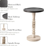 Pedestal Small Drinking Table, Farmhouse Tray Top End Table, Black Top, Distressed Finish, Aging White Frame