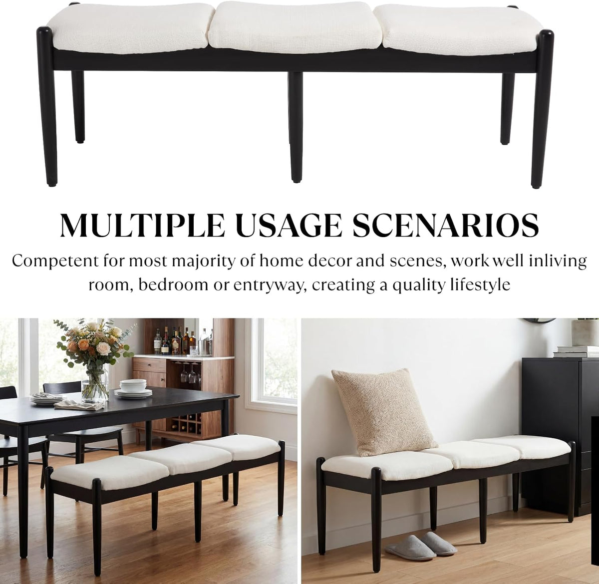 CIMOTA Modern Linen End of Bed Bench, Upholstered Bedroom Ottoman Bench Entryway Bench for Hallway/Dress Room/Living Room, Window Ottoman Bench with Solid Wood Legs, 54 Inch Long, White