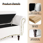 ZZW Storage Ottoman Bench, 51" Upholstered Bench & Ottoman with Safety Hinge, Tufted Bed Bench with Rolled Arm and Nailhead Trim, End of Bed Storage Bench for Bedroom, Living Room, Entryway White