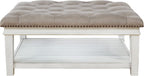 Signature Design by Ashley Kanwyn French Country Upholstered Square Ottoman Coffee Table, Whitewash