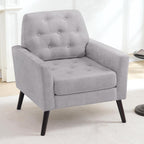 Accent Chair Set of 2, Mid Century Modern Living Room Chairs, Upholstered Armchair with Tufted Back & Wood Legs, Single Sofa Reading Side Chair for Bedroom Office Waiting Room, Light Grey