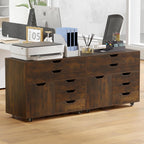 POWERSTONE Rolling File Cabinet 5-Drawer & One Side Door Storage Unit, Wood Printer Stand Drawer Cabinet with 5 Metal Wheels(2 Self-Locking) for Home Office, Coffee