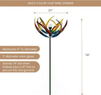 Bits and Pieces - 74" Multi-Color Tulip Wind Spinner - Yard Decorations - Solar Powered Glass Ball - Garden Decoration - Tulip Yard Art