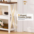 3-Tier Wood Entryway Table: 41" Narrow Console Shelf for Hallway - Farmhouse Sofa Desk Storage for Living Room (White)